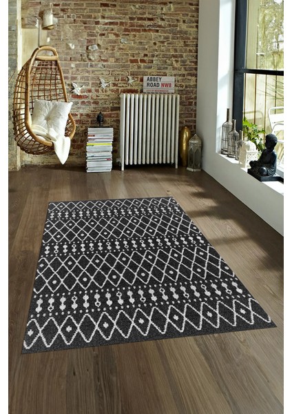 Dijital Baskılı Kaymaz Yıkanabilir Modern Desen Yolluk Mutfak Salon Halısı, N-Modern-84-Antrasit, fırsatları