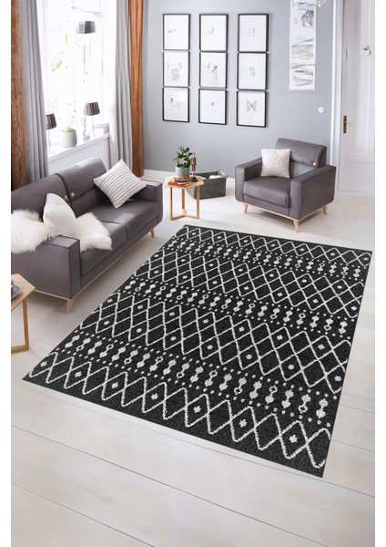 Dijital Baskılı Kaymaz Yıkanabilir Modern Desen Yolluk Mutfak Salon Halısı, N-Modern-84-Antrasit, indirimleri