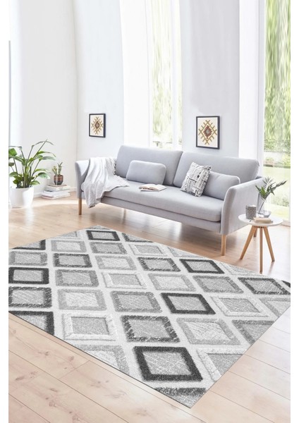 Dijital Baskılı Kaymaz Yıkanabilir Modern Desen Yolluk Mutfak Salon Halısı, N-Modern-66-Gri,