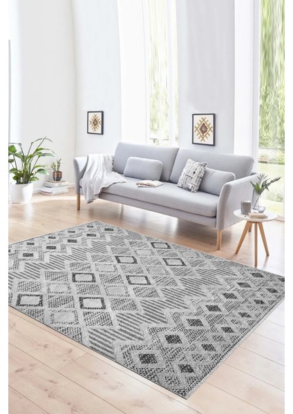 Dijital Baskılı Kaymaz Yıkanabilir Modern Desen Yolluk Mutfak Salon Halısı, N-Modern-67-Gri,