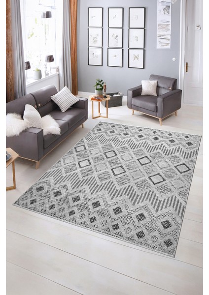 Dijital Baskılı Kaymaz Yıkanabilir Modern Desen Yolluk Mutfak Salon Halısı, N-Modern-67-Gri, indirimleri