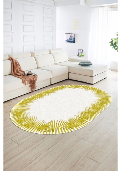 Dijital Kaymaz Yıkanabilir Modern Desen Oval Yolluk Mutfak Salon Halısı, N-O-Modern-48-Sarı, fiyatları