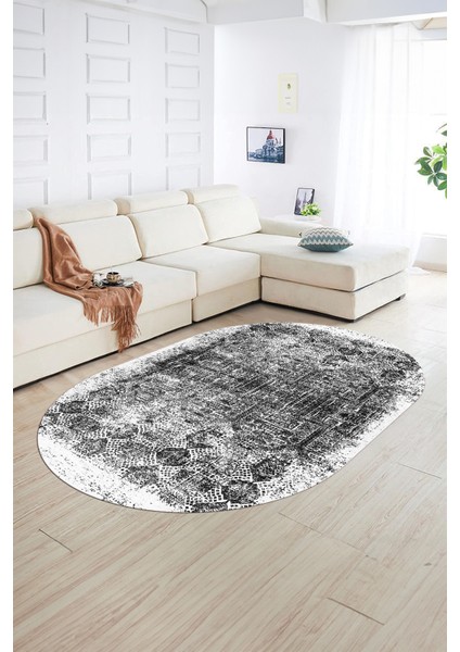 Dijital Kaymaz Yıkanabilir Modern Desen Oval Yolluk Mutfak Salon Halısı, N-O-Modern-04-Beyaz, fiyatları