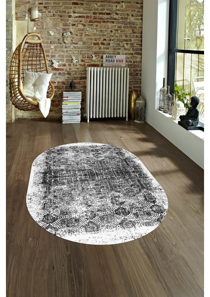 Dijital Kaymaz Yıkanabilir Modern Desen Oval Yolluk Mutfak Salon Halısı, N-O-Modern-04-Beyaz, fırsatları
