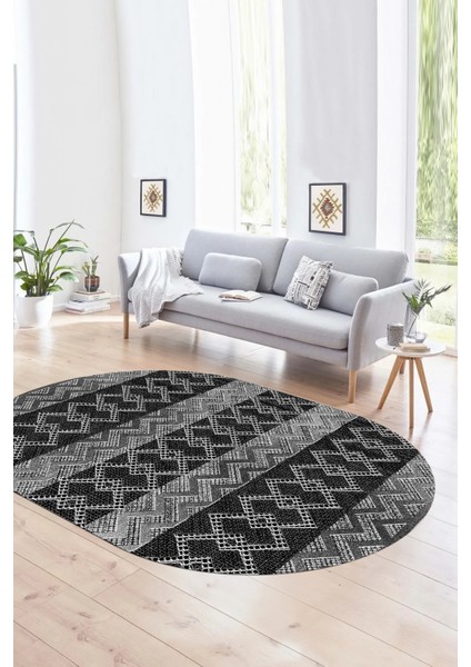 Dijital Kaymaz Yıkanabilir Modern Desen Oval Yolluk Mutfak Salon Halısı, N-O-Modern-56-Antrasit,