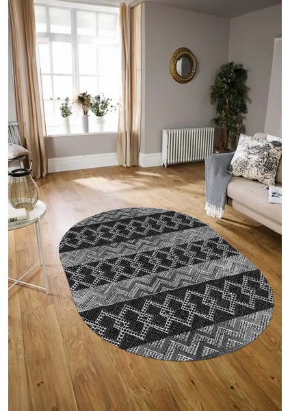 Dijital Kaymaz Yıkanabilir Modern Desen Oval Yolluk Mutfak Salon Halısı, N-O-Modern-56-Antrasit, modelleri