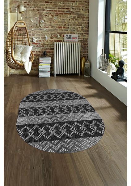 Dijital Kaymaz Yıkanabilir Modern Desen Oval Yolluk Mutfak Salon Halısı, N-O-Modern-56-Antrasit, fırsatları
