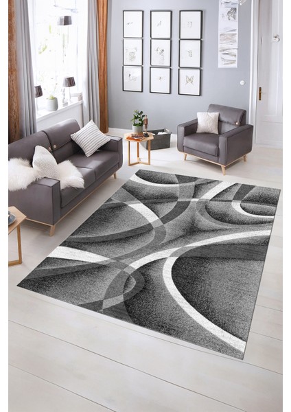 Dijital Baskılı Kaymaz Yıkanabilir Modern Desen Yolluk Mutfak Salon Halısı, N-Modern-97-Gri, indirimleri