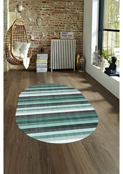 Dijital Kaymaz Yıkanabilir Modern Desen Oval Yolluk Mutfak Salon Halısı, N-O-Modern-25-Turkuaz, fırsatları