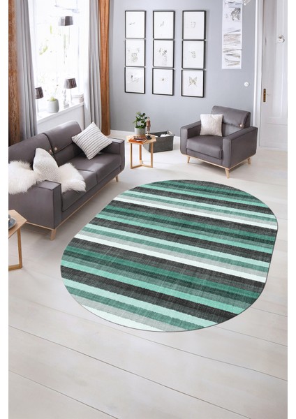 Dijital Kaymaz Yıkanabilir Modern Desen Oval Yolluk Mutfak Salon Halısı, N-O-Modern-25-Turkuaz, indirimleri