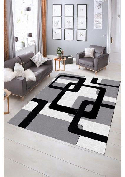 Dijital Baskılı Kaymaz Yıkanabilir Modern Desen Yolluk Mutfak Salon Halısı, N-Modern-40-Beyaz, indirimleri