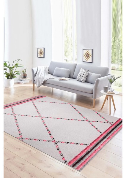 Dijital Baskılı Kaymaz Yıkanabilir Modern Desen Yolluk Mutfak Salon Halısı, N-Modern-76-Pembe,