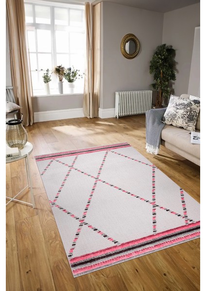 Dijital Baskılı Kaymaz Yıkanabilir Modern Desen Yolluk Mutfak Salon Halısı, N-Modern-76-Pembe, modelleri