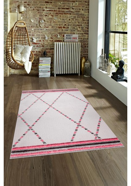 Dijital Baskılı Kaymaz Yıkanabilir Modern Desen Yolluk Mutfak Salon Halısı, N-Modern-76-Pembe, fırsatları