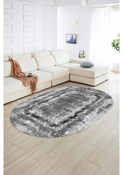 Dijital Kaymaz Yıkanabilir Modern Desen Oval Yolluk Mutfak Salon Halısı, N-O-Modern-37-Gri, fiyatları