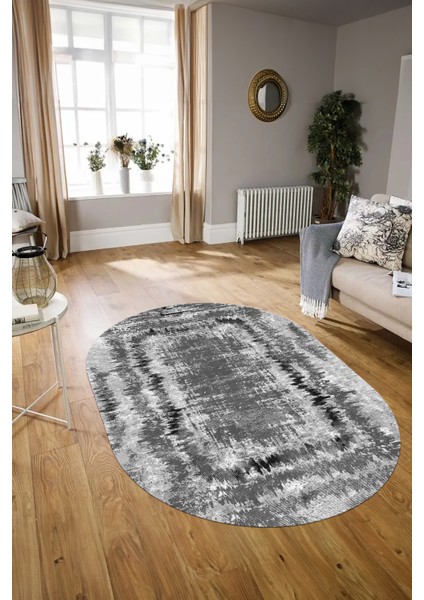 Dijital Kaymaz Yıkanabilir Modern Desen Oval Yolluk Mutfak Salon Halısı, N-O-Modern-37-Gri, modelleri
