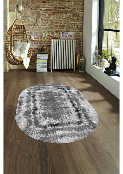 Dijital Kaymaz Yıkanabilir Modern Desen Oval Yolluk Mutfak Salon Halısı, N-O-Modern-37-Gri, fırsatları