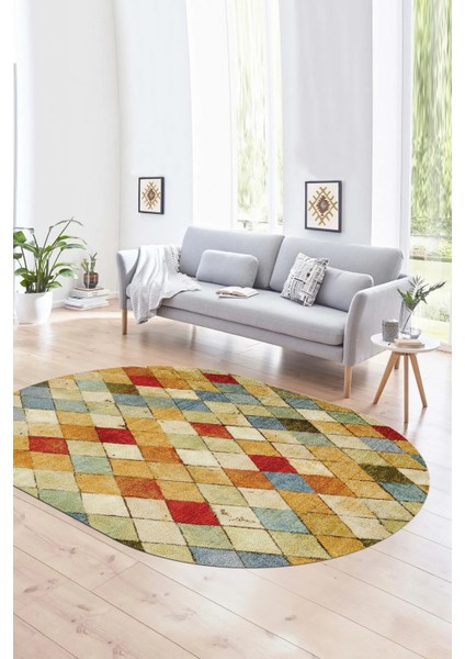 Dijital Kaymaz Yıkanabilir Modern Desen Oval Yolluk Mutfak Salon Halısı, N-O-Modern-31-Renkli,