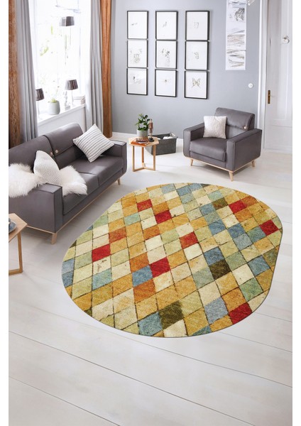 Dijital Kaymaz Yıkanabilir Modern Desen Oval Yolluk Mutfak Salon Halısı, N-O-Modern-31-Renkli, indirimleri