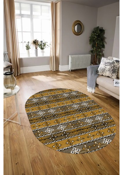 Dijital Kaymaz Yıkanabilir Modern Desen Oval Yolluk Mutfak Salon Halısı, N-O-Modern-19-Kahve, modelleri