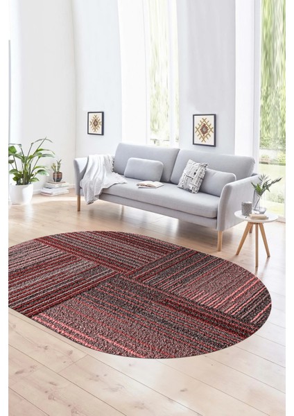 Dijital Kaymaz Yıkanabilir Modern Desen Oval Yolluk Mutfak Salon Halısı, N-O-Modern-34-Pembe,