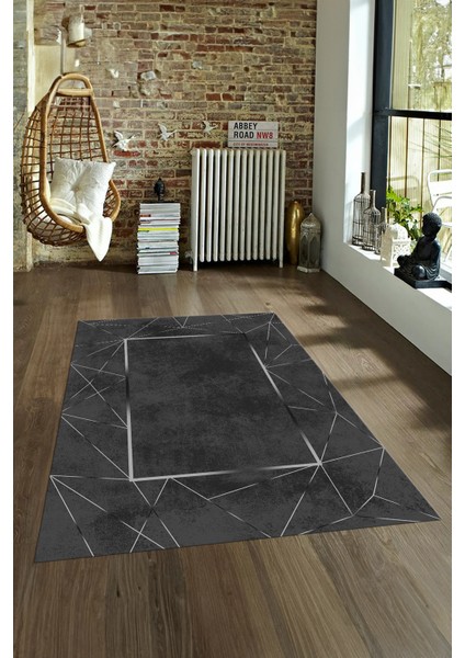 Dijital Baskılı Kaymaz Yıkanabilir Modern Desen Yolluk Mutfak Salon Halısı, N-Modern-62-Antrasit, fırsatları