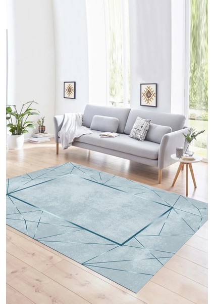 Dijital Baskılı Kaymaz Yıkanabilir Modern Desen Yolluk Mutfak Salon Halısı, N-Modern-62-Mavi,