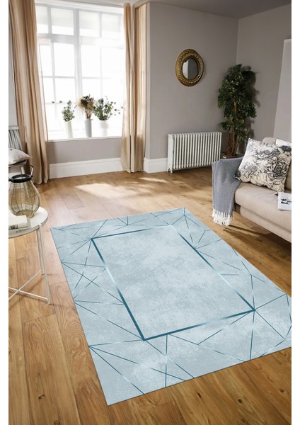 Dijital Baskılı Kaymaz Yıkanabilir Modern Desen Yolluk Mutfak Salon Halısı, N-Modern-62-Mavi,