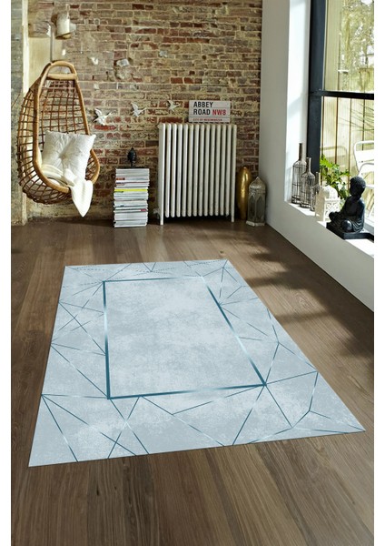 Dijital Baskılı Kaymaz Yıkanabilir Modern Desen Yolluk Mutfak Salon Halısı, N-Modern-62-Mavi,