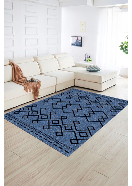 Dijital Baskılı Kaymaz Yıkanabilir Modern Desen Yolluk Mutfak Salon Halısı, N-Modern-87-Mavi, fiyatları