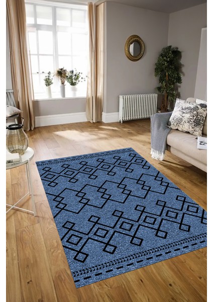 Dijital Baskılı Kaymaz Yıkanabilir Modern Desen Yolluk Mutfak Salon Halısı, N-Modern-87-Mavi, modelleri