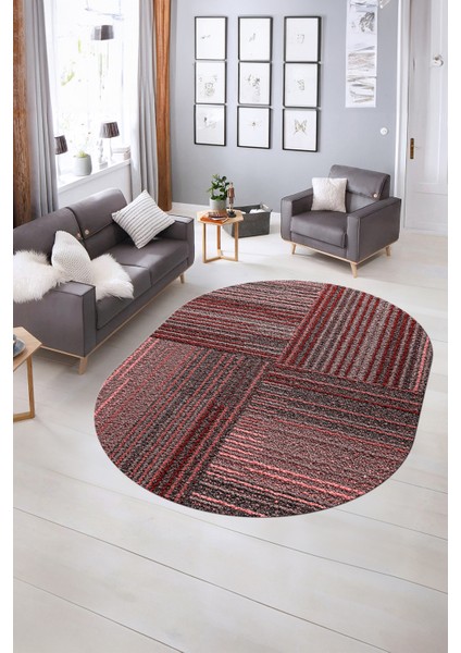 Dijital Kaymaz Yıkanabilir Modern Desen Oval Yolluk Mutfak Salon Halısı, N-O-Modern-34-Pembe, indirimleri