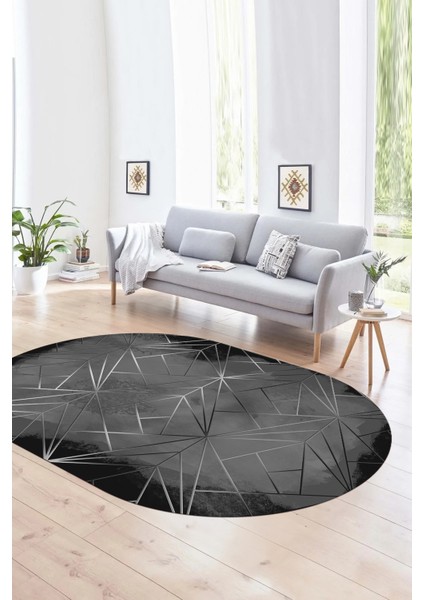 Dijital Kaymaz Yıkanabilir Modern Desen Oval Yolluk Mutfak Salon Halısı, N-O-Modern-44-Antrasit,