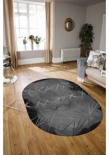 Dijital Kaymaz Yıkanabilir Modern Desen Oval Yolluk Mutfak Salon Halısı, N-O-Modern-44-Antrasit, modelleri