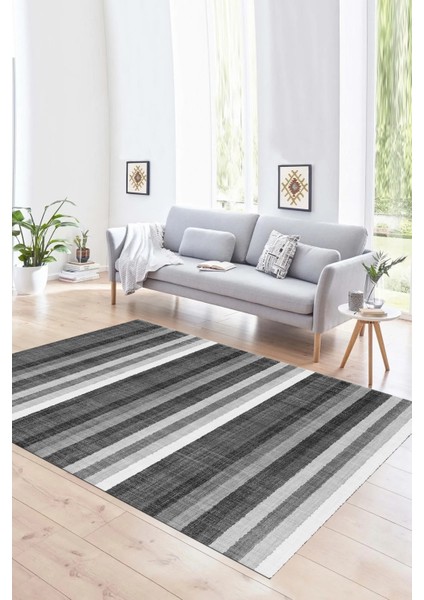 Dijital Baskılı Kaymaz Yıkanabilir Modern Desen Yolluk Mutfak Salon Halısı, N-Modern-25-Gri,