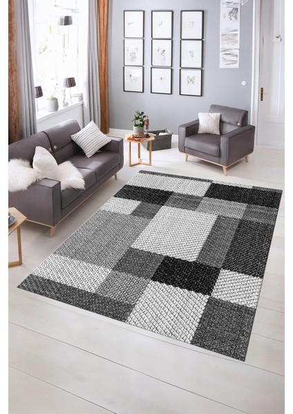 Dijital Baskılı Kaymaz Yıkanabilir Modern Desen Yolluk Mutfak Salon Halısı, N-Modern-77-Gri, indirimleri