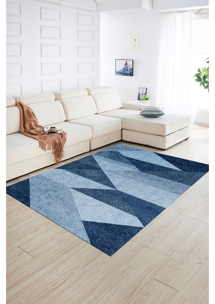 Dijital Baskılı Kaymaz Yıkanabilir Modern Desen Yolluk Mutfak Salon Halısı, N-Modern-54-Mavi, fiyatları