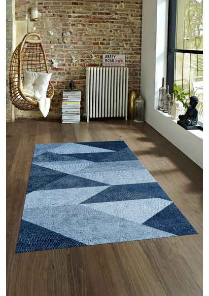 Dijital Baskılı Kaymaz Yıkanabilir Modern Desen Yolluk Mutfak Salon Halısı, N-Modern-54-Mavi, fırsatları