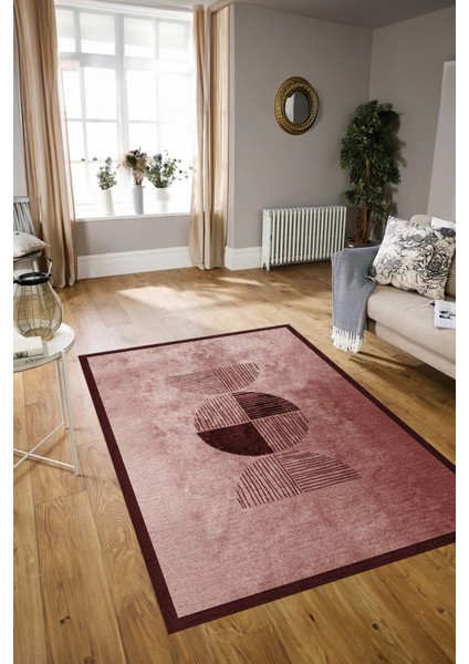Dijital Baskılı Kaymaz Yıkanabilir Modern Desen Yolluk Mutfak Salon Halısı, N-Modern-94-Bordo,