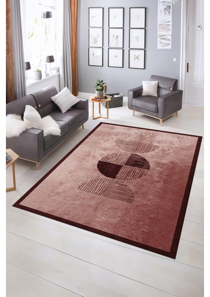 Dijital Baskılı Kaymaz Yıkanabilir Modern Desen Yolluk Mutfak Salon Halısı, N-Modern-94-Bordo,