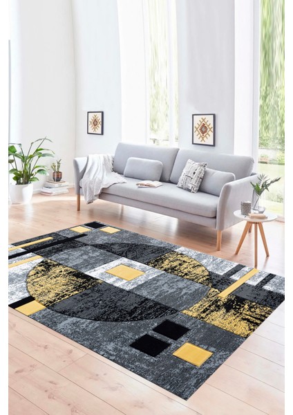 Dijital Baskılı Kaymaz Yıkanabilir Modern Desen Yolluk Mutfak Salon Halısı, N-Modern-33-Sarı,