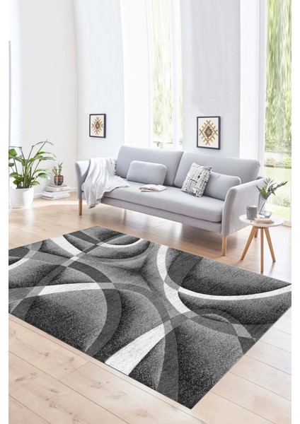 Dijital Baskılı Kaymaz Yıkanabilir Modern Desen Yolluk Mutfak Salon Halısı, N-Modern-97-Gri,