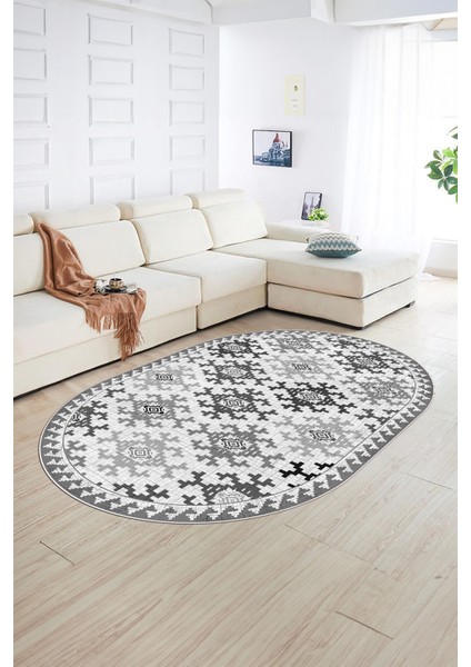 Dijital Kaymaz Yıkanabilir Modern Desen Oval Yolluk Mutfak Salon Halısı, N-O-Modern-14-Gri, fiyatları