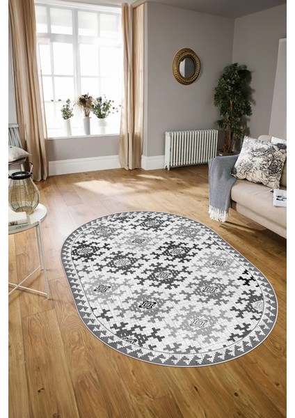 Dijital Kaymaz Yıkanabilir Modern Desen Oval Yolluk Mutfak Salon Halısı, N-O-Modern-14-Gri, modelleri