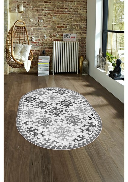 Dijital Kaymaz Yıkanabilir Modern Desen Oval Yolluk Mutfak Salon Halısı, N-O-Modern-14-Gri, fırsatları