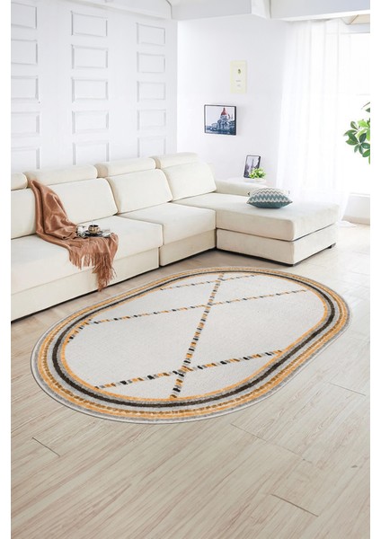 Dijital Kaymaz Yıkanabilir Modern Desen Oval Yolluk Mutfak Salon Halısı, N-O-Modern-76-Kahve, fiyatları