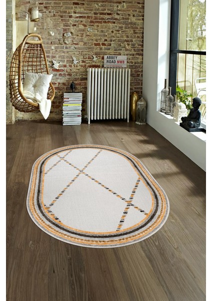 Dijital Kaymaz Yıkanabilir Modern Desen Oval Yolluk Mutfak Salon Halısı, N-O-Modern-76-Kahve, fırsatları