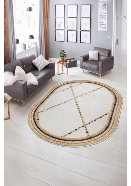 Dijital Kaymaz Yıkanabilir Modern Desen Oval Yolluk Mutfak Salon Halısı, N-O-Modern-76-Kahve, indirimleri