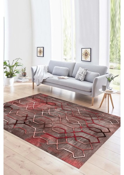 Dijital Baskılı Kaymaz Yıkanabilir Modern Desen Yolluk Mutfak Salon Halısı, N-Modern-90-Pembe,