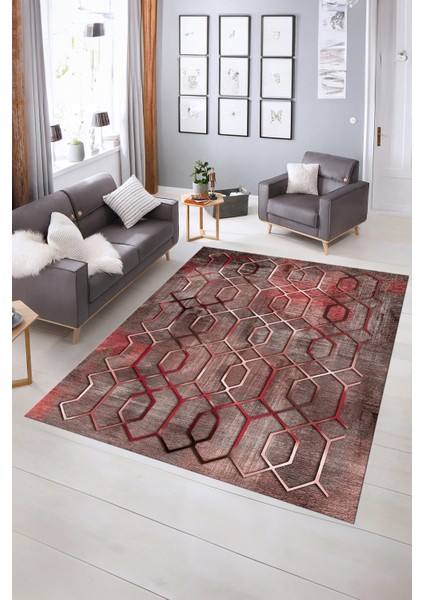 Dijital Baskılı Kaymaz Yıkanabilir Modern Desen Yolluk Mutfak Salon Halısı, N-Modern-90-Pembe, indirimleri